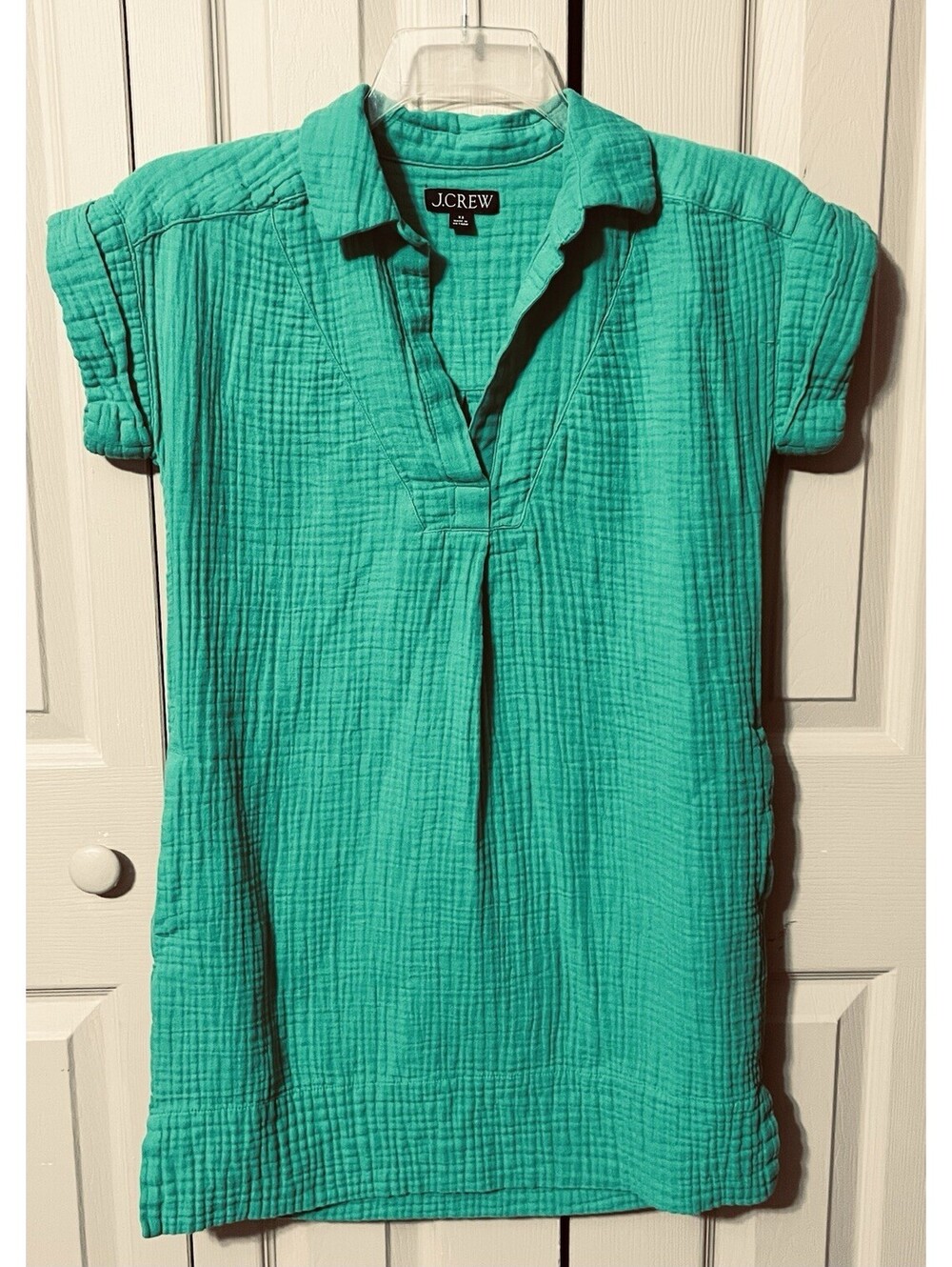 J.Crew Cotton Gauze Relaxed Shirt Dress Green Boho Coastal Size XSmall
